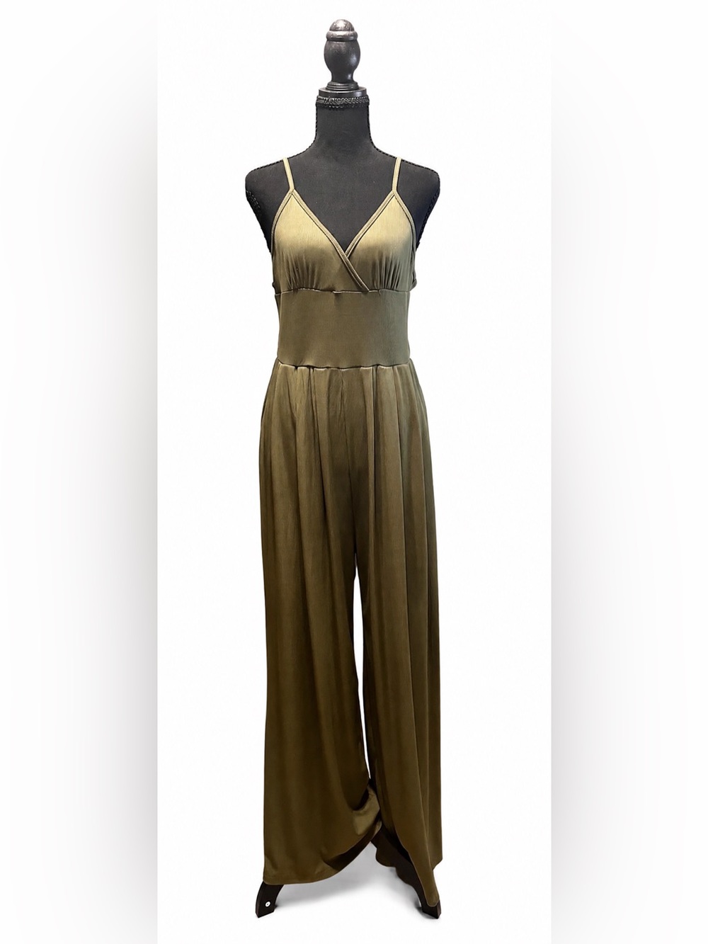 CIDER V-Neck Cami Wide Leg Jumpsuit Olive Green Size L US 8 - Picture 2 of 14